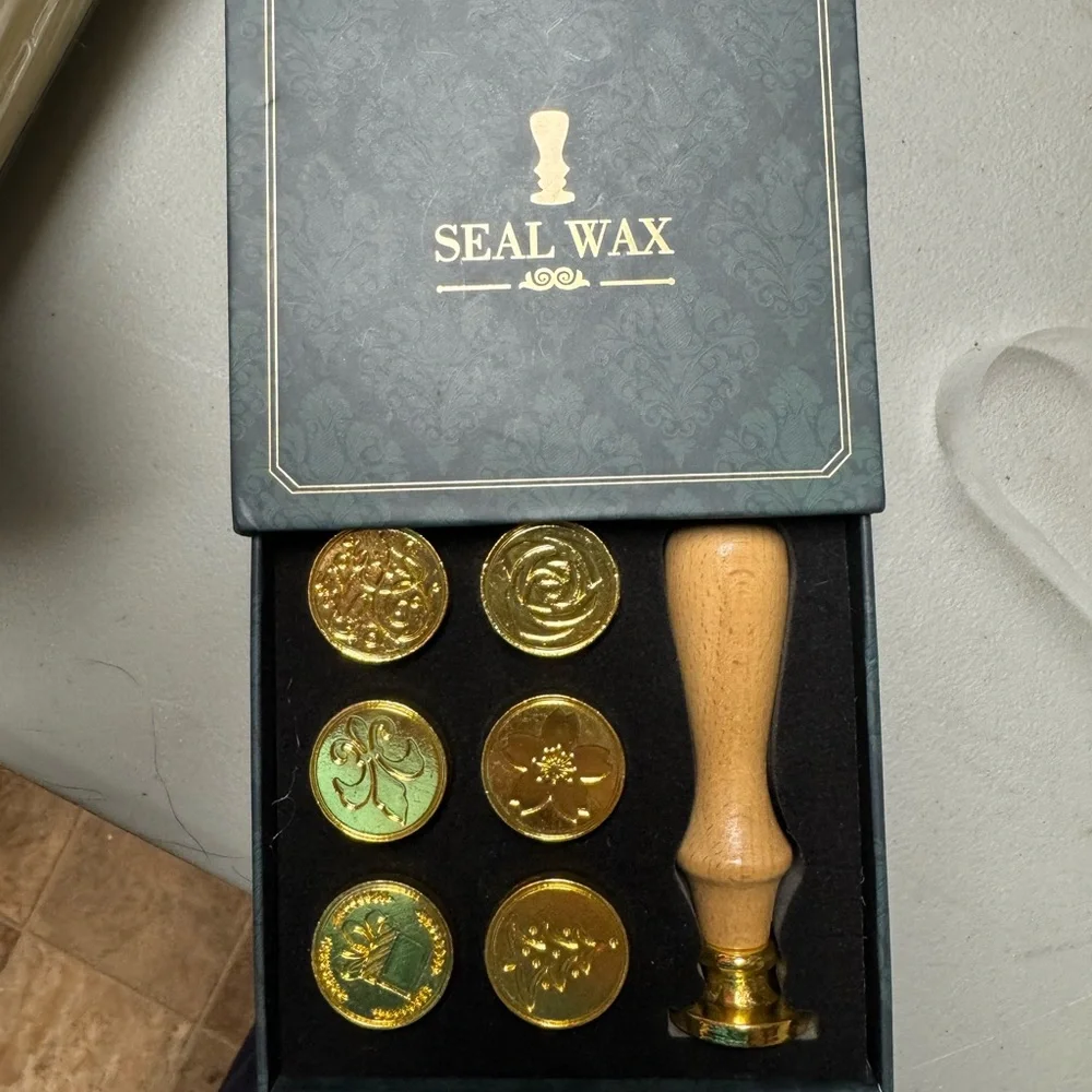 Gold Wax Seal Stamp Set with Wooden Handle